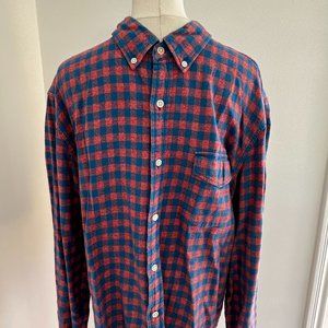 J.Crew Cotton Flannel Red and Blue Check Shirt Men's Slim Fit XL